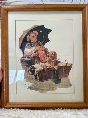 Vintage Style Framed Norman Rockwell Fishing Print